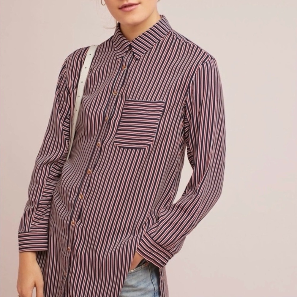 Maeve Anthropologie Striped Adelaide Poplin Tunic Shirt